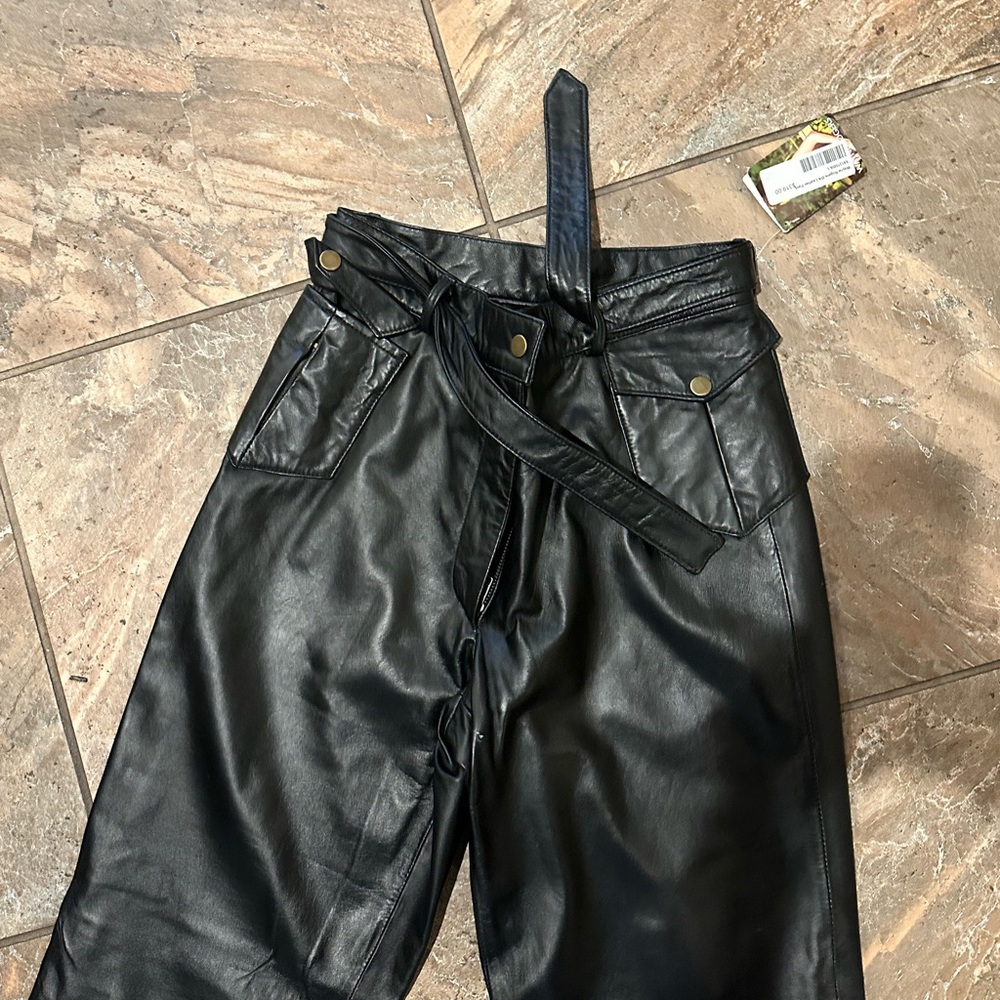 Wayne Rogers Black  Leather Pants with Belt
